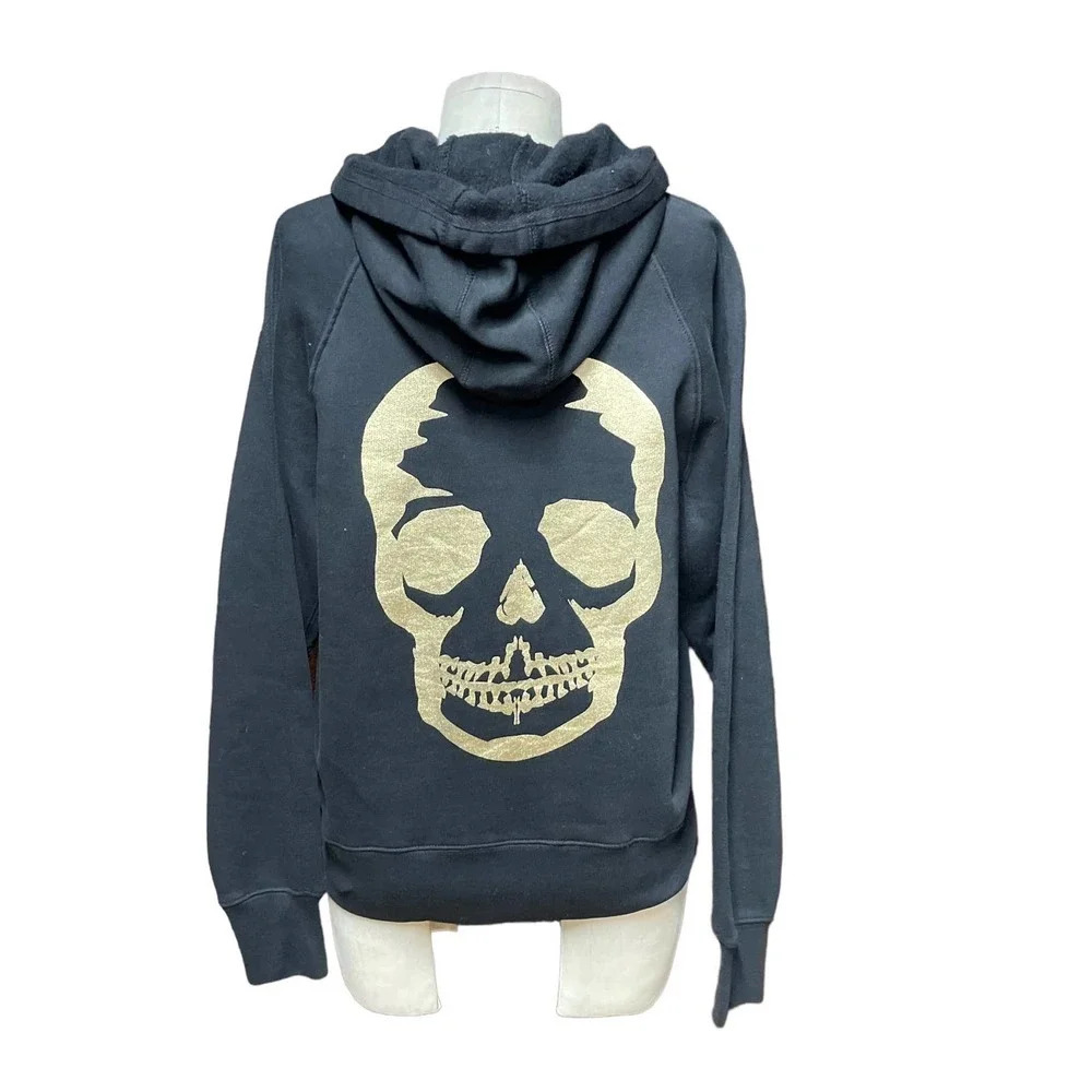 NWT Zadig & Voltaire Black‎ Gold Skull Graphic Hoodie Sweatshirt Small
